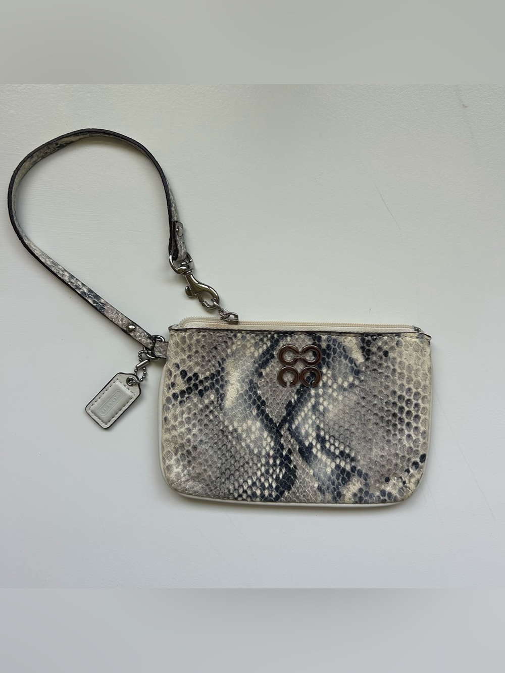 Coach Snake-Print Leather Wristlet in Neutral Tones